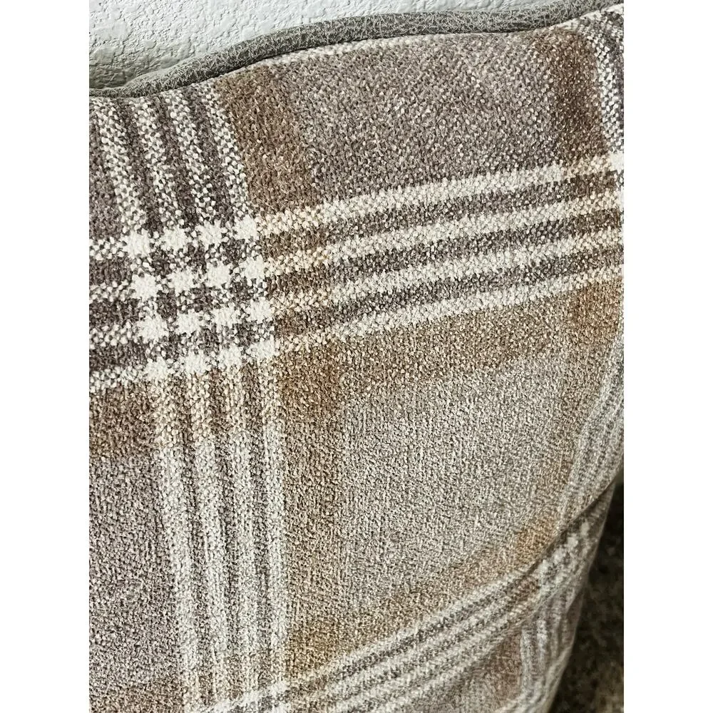 Set 2 Plaid 100% Waterfowl Feather Pillows Beige Tan Gray Grey Checkered Suede